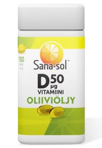 Sana-sol D-vitam 50µg oliiviöljy 61g 180kaps
