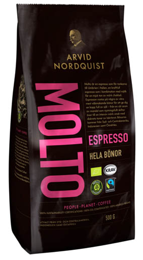 ARVID NORDQUIST Espresso Molto Reilun kaupan Luomu Kok.pavut 500g