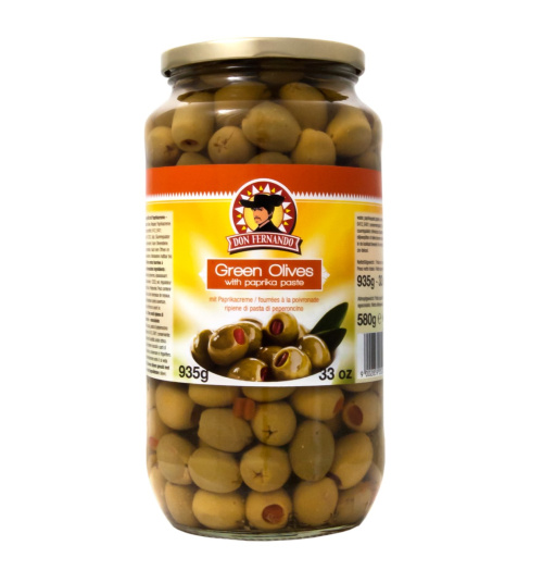 D.F Vihreät Oliivit Paprikatäytteellä 935g