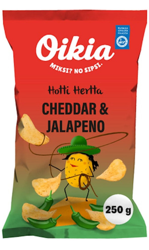 Oikia Hotti Hertta cheddar ja jalapeno perunalastu 250g