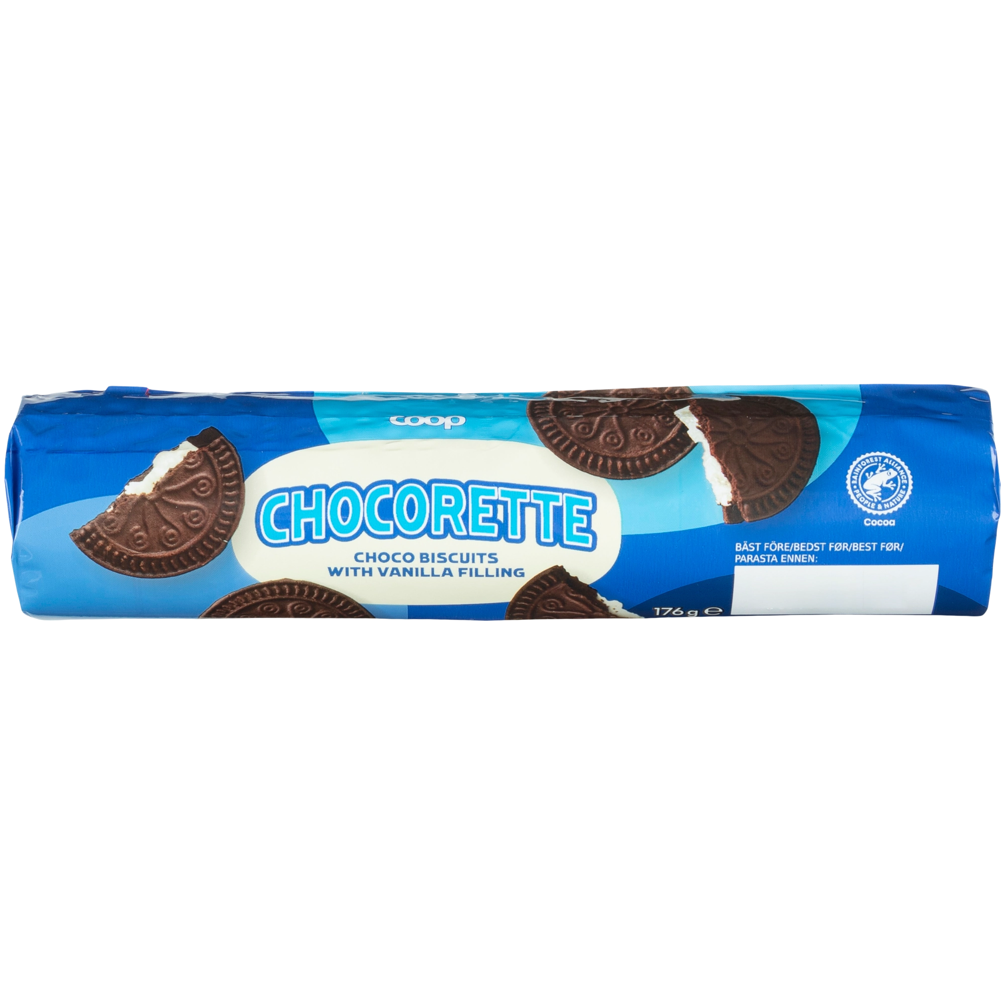 Coop vaniljatäytteinen kaakaokeksi 176 g