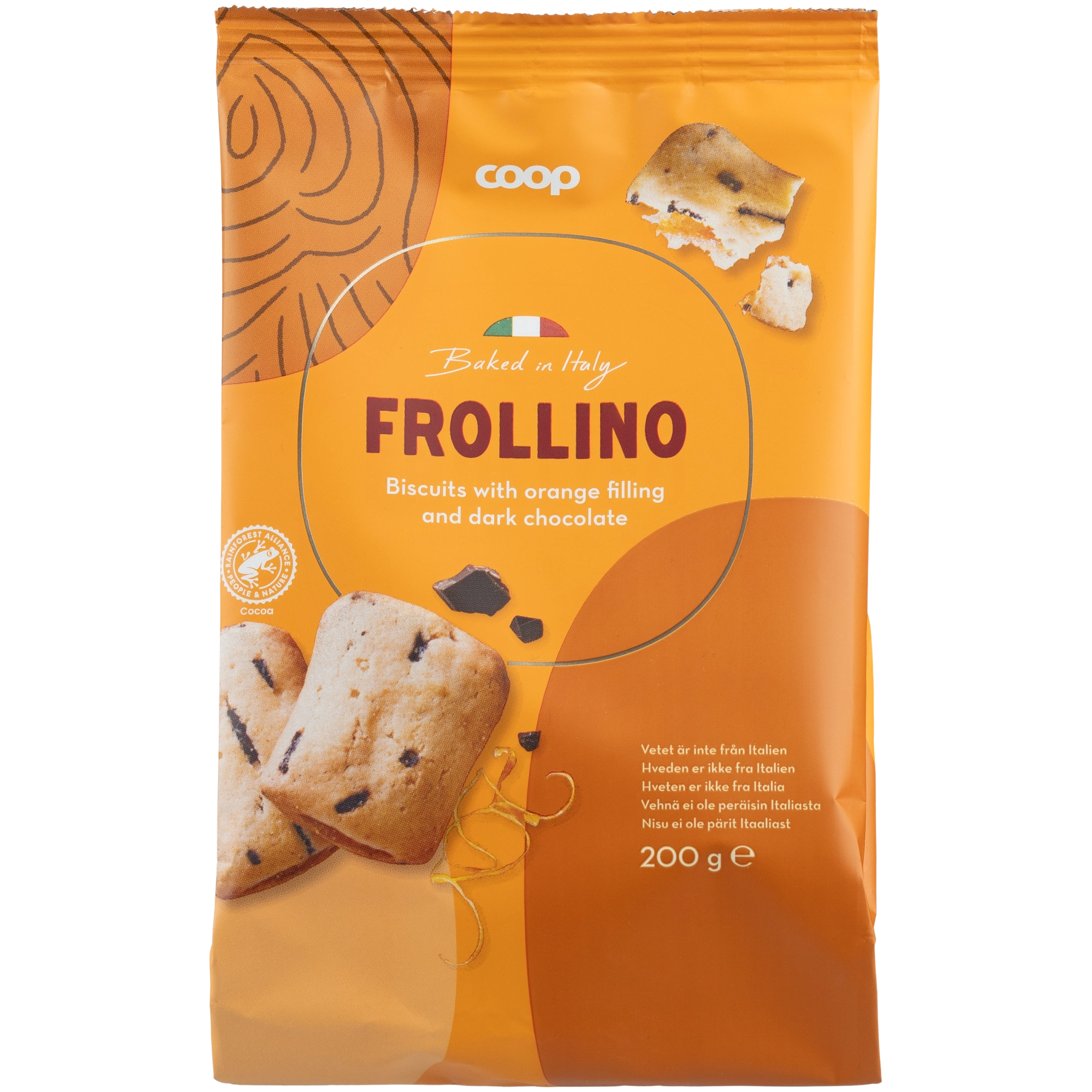 Coop Frollino pikkuleipä appelsiini ja tumma suklaa 200 g