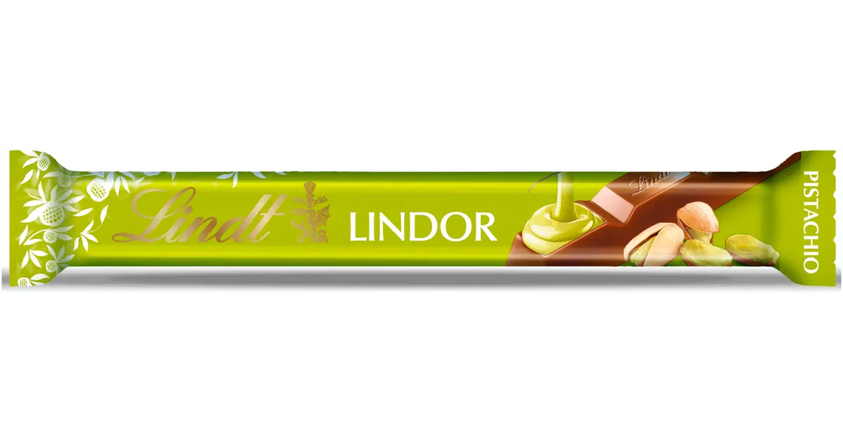 Lindt LINDOR Maitosuklaapatukka pehmeällä pistaasitäytteellä 38g