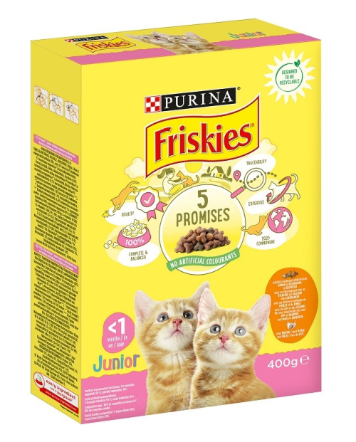Friskies Junior Cats Kanaa, Maitoa ja Kasviksia kissanruoka 400g
