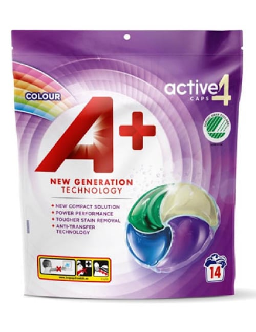 A+ Active4 Color 14 kpl nestemäinen pyykinpesutabletti 