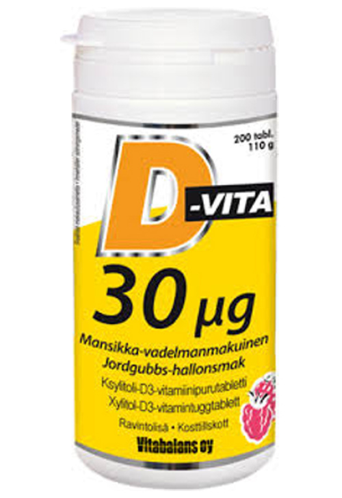 Vitabalans D-Vita 30ug 200 tabl mansikka vadelmanmakuinen
