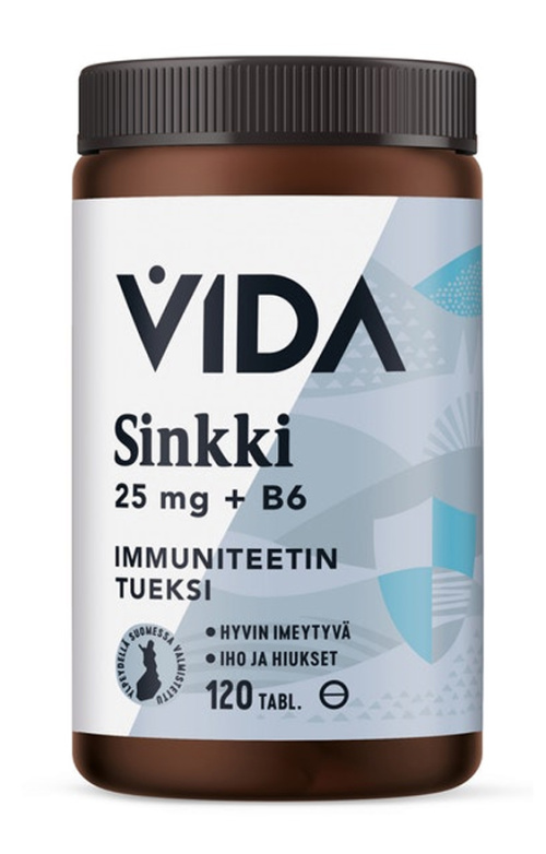Vida sinkki 25 mg + B6-vitamiini 120 tablettia/ 26 g