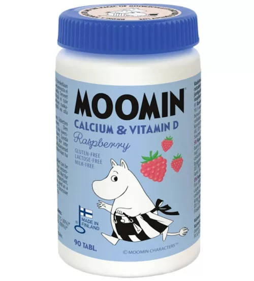 Moomin Kalsium & D-vitamiini vadelma purutabletti 90tabl ravintolisä