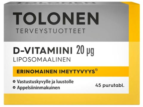 Tolonen Liposomaalinen D3-vitamiini 20µg 45 purutabletti