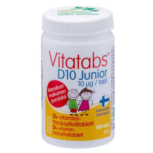 Vitatabs D10 Junior - D3-vitamiini-täysksylitolitabletti 100 tabl.