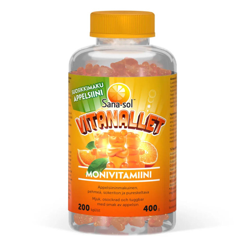 Sana-Sol Vitanallet Monivitamiini Appelsiini 200 kpl