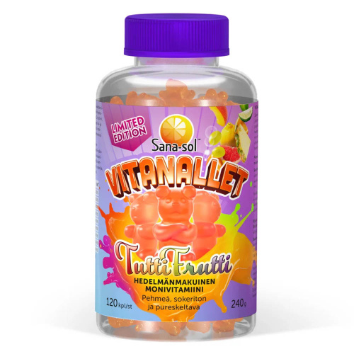Sana-sol Vitanallet Tuttifrutti monivitamiini 120kpl