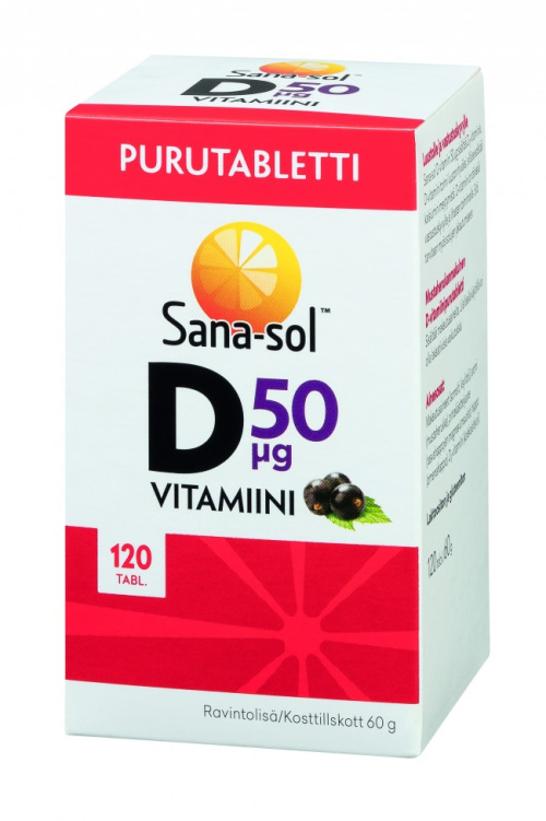 Sana-sol D-vitamiini mustaherukka 50mg 120t