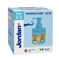 Jordan Kids 0-5-v lasten hammastahna pumppupullo Mild strawberry flavour 150ml