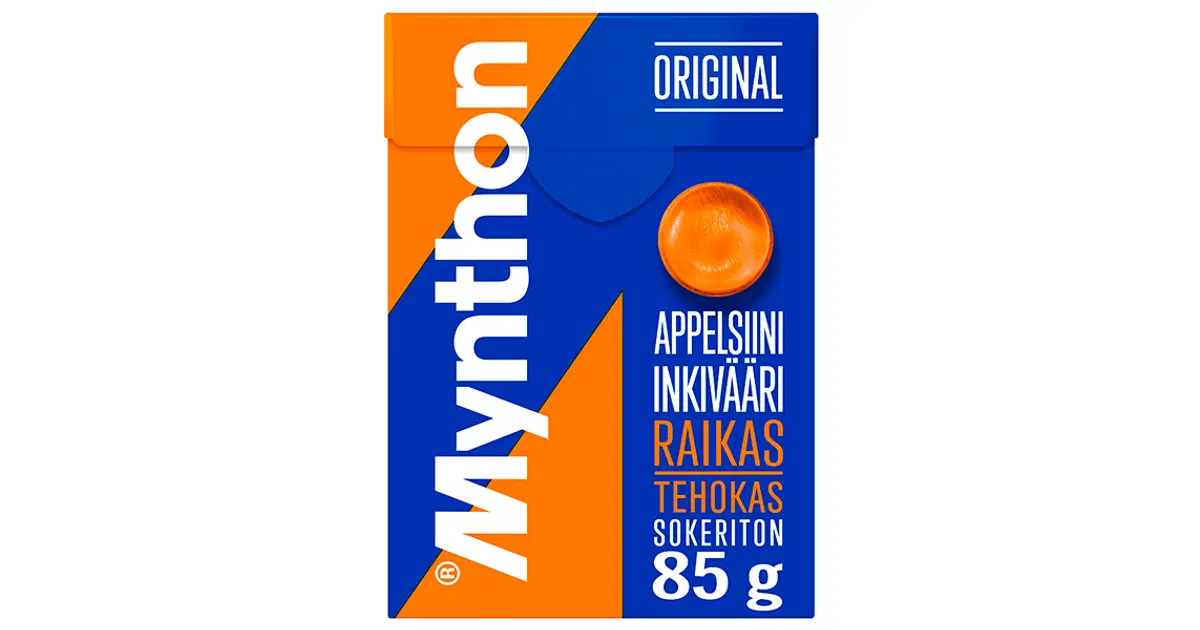 Mynthon Original Appelsiini-Inkivääri sokeriton +C kurkkupastilli 85g