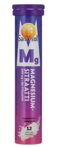 Sana-Sol Magnesiumsitraatti 300 mg +B6 12 poretabletti ravintolisä
