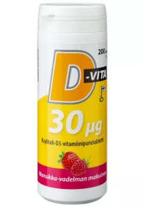 Vitabalans D-Vita 30ug 200 tabl mansikka vadelmanmakuinen