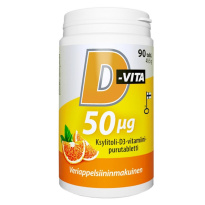 Vitabalans D-Vita 50 µg veriappelsiininmakuinen 90 tabl ksylitoli-D3-vitamiinipurutabletti