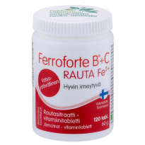 Ferroforte B + C rautasitraatti-vitamiinitabletti 120 tabl