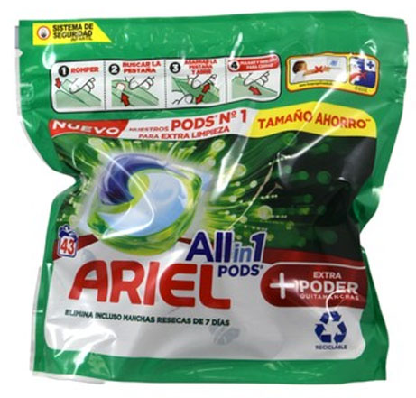 Ariel All In One PODS Kapselit + Extra Power Tahranpoistoaine, 43 pesua