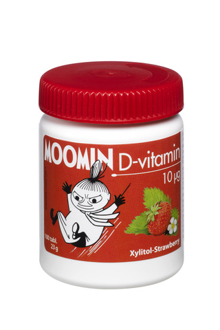 Moomin D-vitamin 10µg 100 tabl. Xylitol-Strawberry