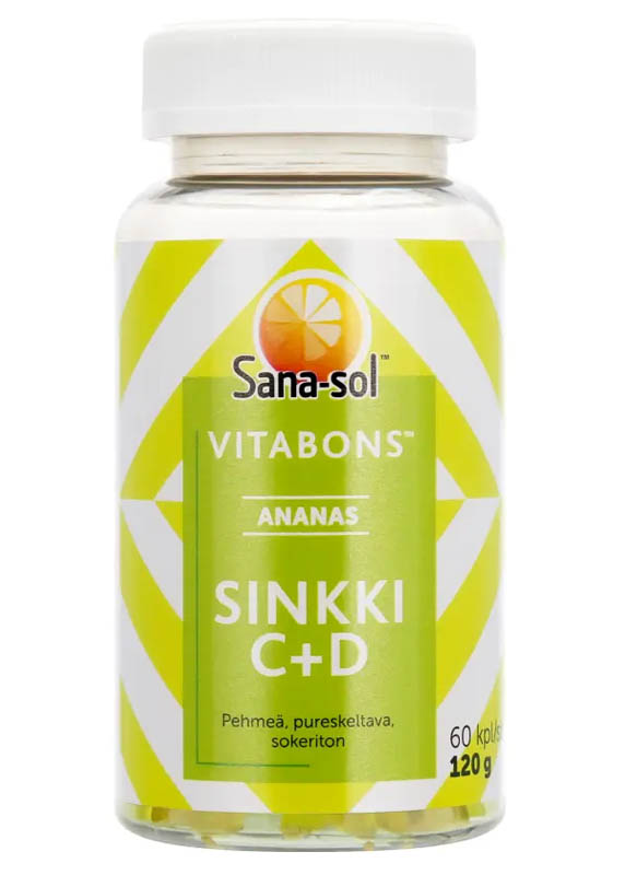  Sana-sol Vitabons sinkki+C+D-vitamiini ananas 60kpl