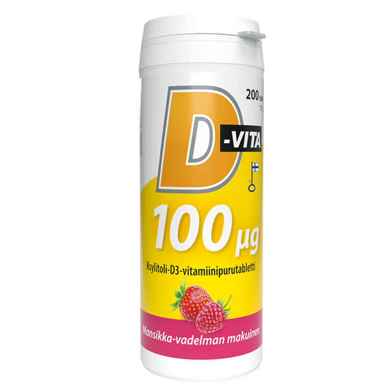 D-Vita 100ug 200tab Mansikka-Vadelma