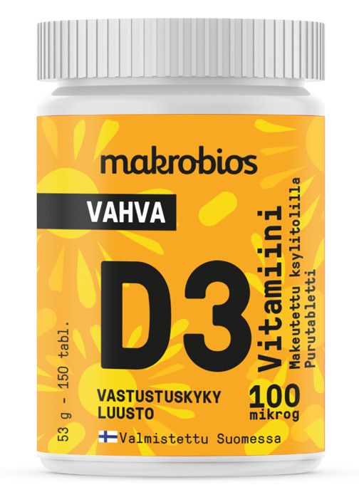 Makrobios D3-vitamiini Appelsiini 100µg 150tabl.