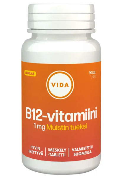 B12-vitamiini Vida 1mg vadelma 90 kpl