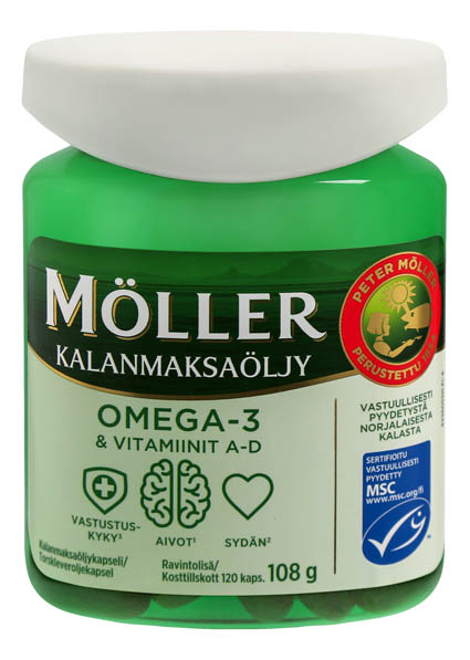 Möller Omega-3 & Vitamiinit A-D kalanmaksaöljykapseli 120Kaps