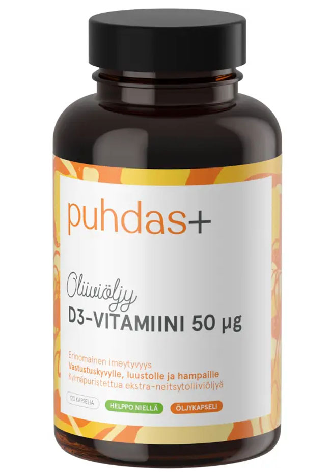 Puhdas+ Oliiviöljy D3-vitamiini 50 µg 120kaps